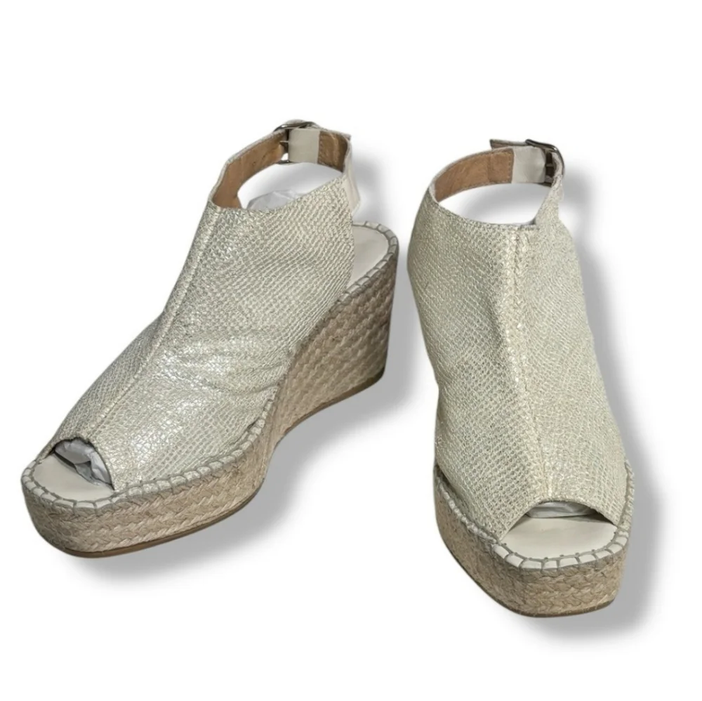 ANDRÉ ASSOUS Ivory Metallic Leather Lina Espadrilles Wedge Sandals